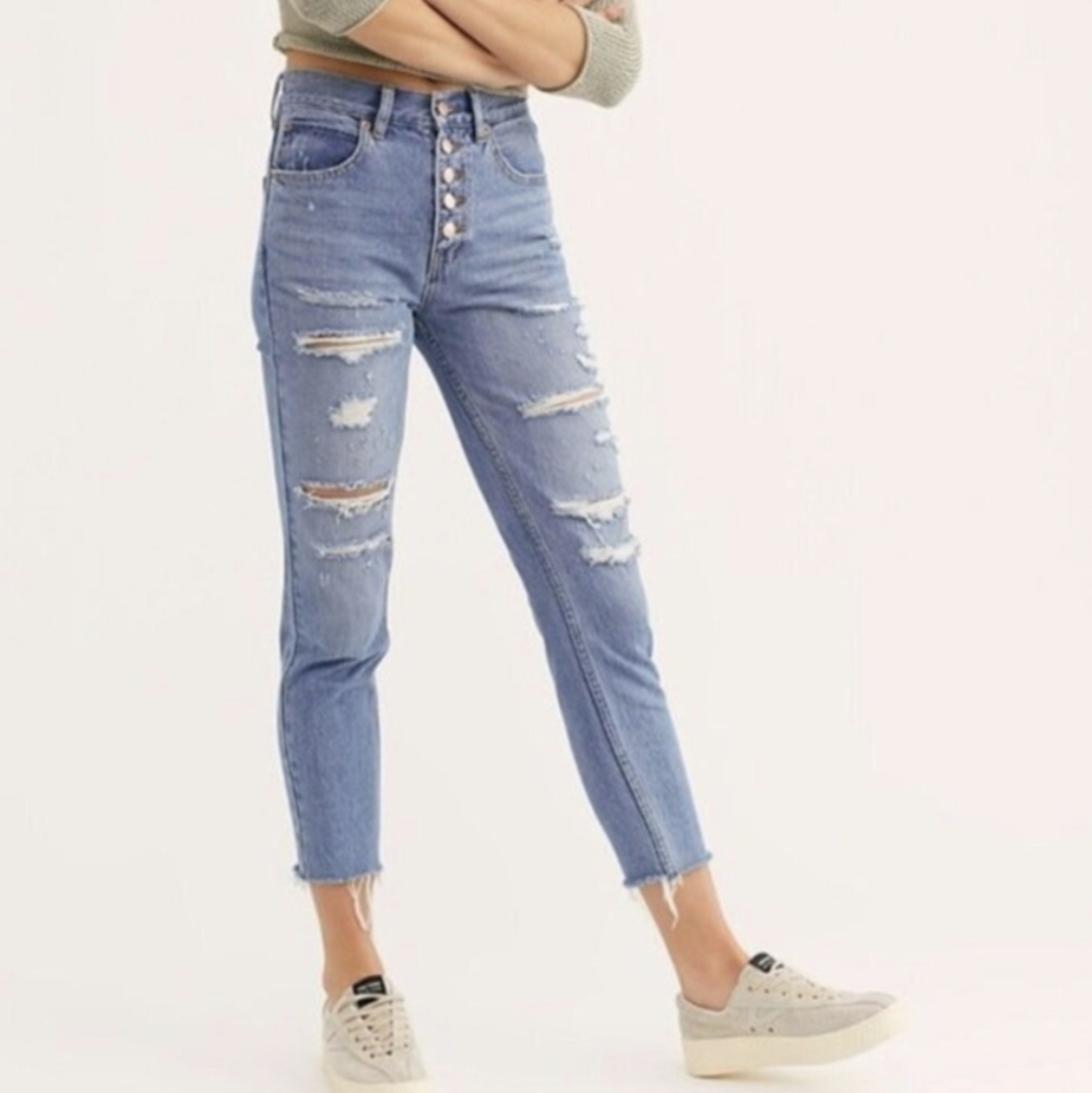We The Free Blossom Straight Ankle Cropped Jeans, Color Blue Size 26